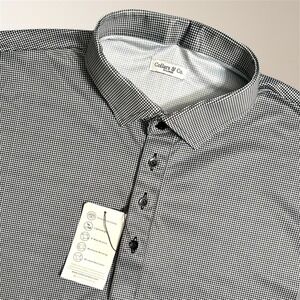 Collars & Co Mens 3XL Black White Houndstooth Dress Collar Polo Shirt Golf Work